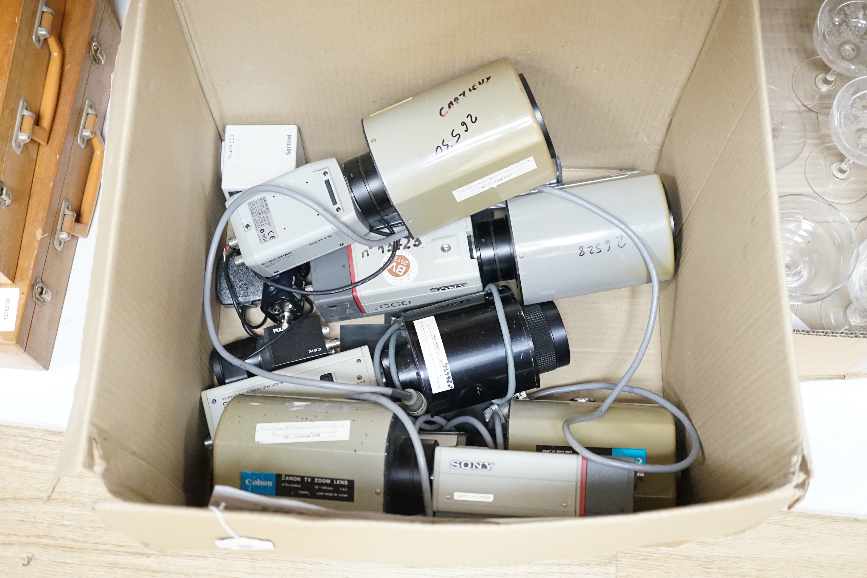 A Sony c-mount TV video cameras and lenses by Canon etc.